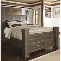 Transitional Queen Poster Bed with Footboard Storage