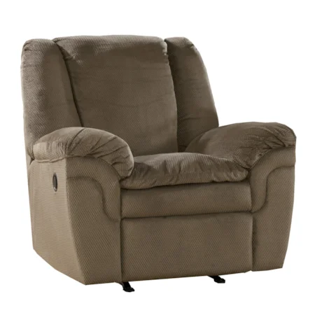 Contemporary Pillow Arm Rocker Recliner with External Handle Release
