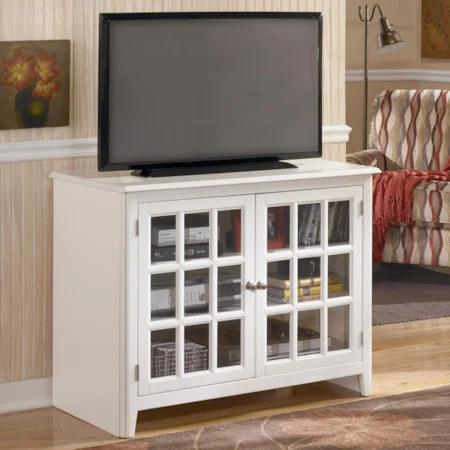 Painted White 42" TV Stand with Framed Glass Doors