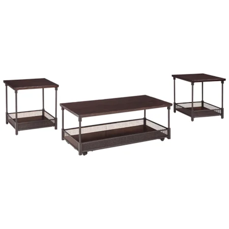 Wood/Metal 3-Piece Occasional Table Set with Gallery Rails