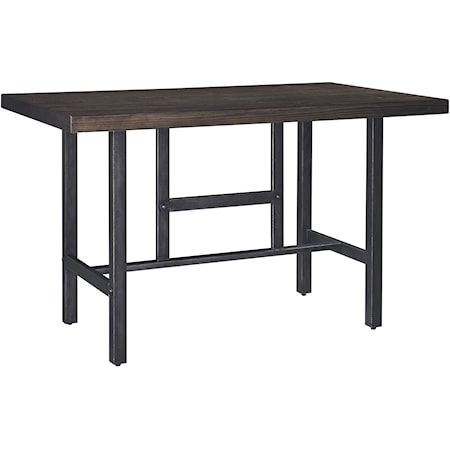Rectangular Dining Room Counter Table w/ Pine Veneers and Metal Base