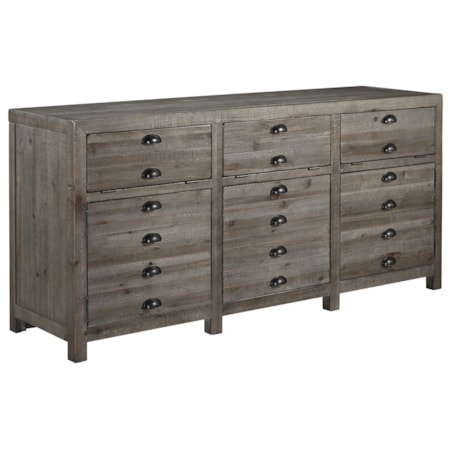 Rustic Gray Brown Pine Extra Large TV Stand with 3 Drop-Down Drawers