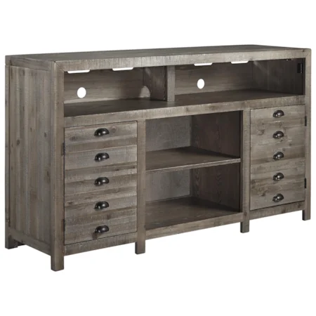 Rustic Gray Brown Pine TV Stand with Cup Pulls