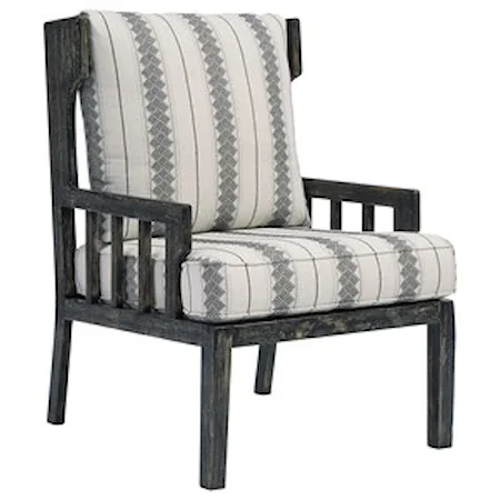 Distressed Black Wood Accent Chair with Wing Back and Loose Reversible Cushions