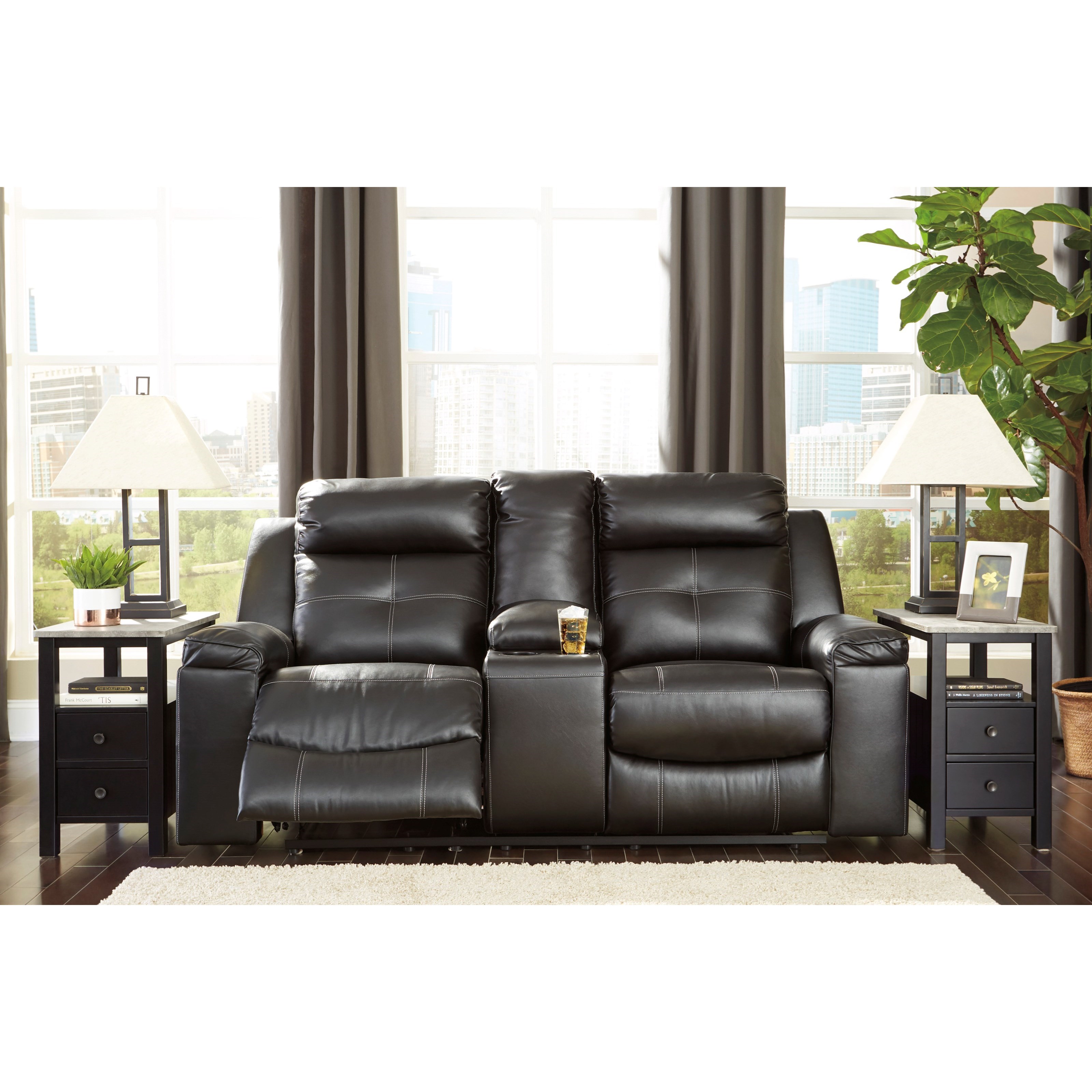 Kempten reclining top loveseat with console