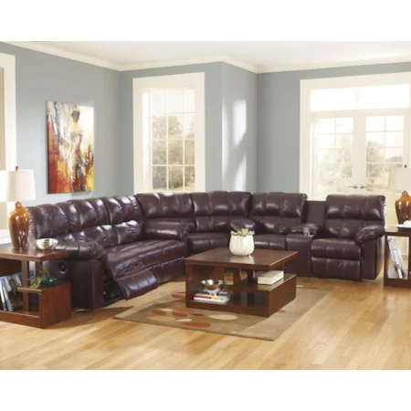 Reclining Sectional Sofa with Plush Pillow Arms and Middle Lift Top Arm Console