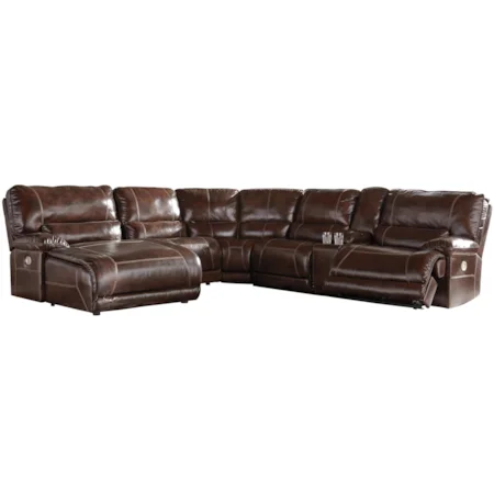 Casual 6-Piece Power Reclining Sectional with Left Arm Facing Press Back Power Chaise