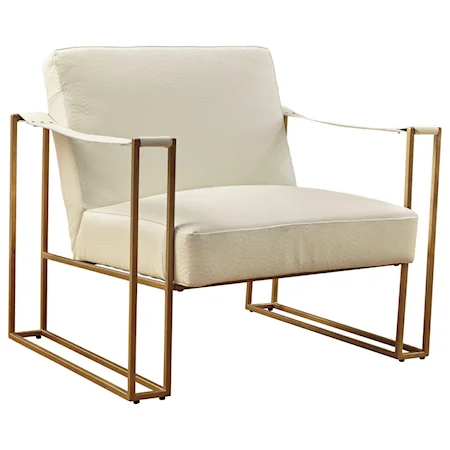 Accent Chair with Cream Embossed Leather and Gold Metal Finish