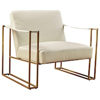 Gold Finish Metal Accent Chair in Cream Embossed Leather