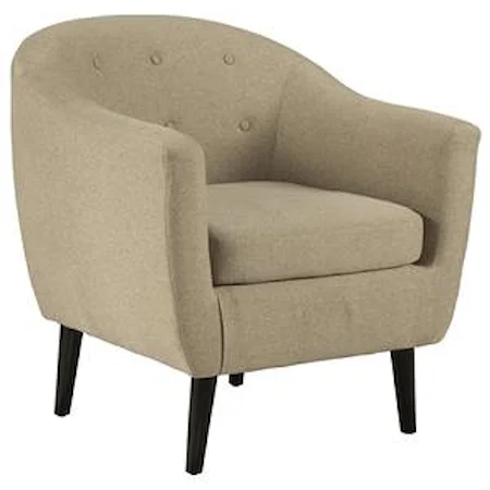 Mid-Century Modern Accent Chair with Tufted Back and Rounded Tapered Legs 