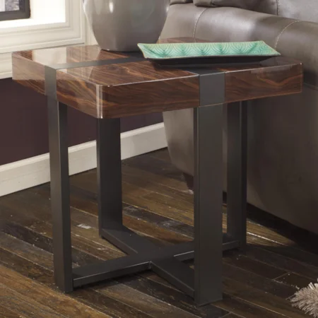 Square End Table with Unique Metal Frame & Legs