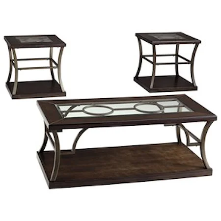 Contemporary Metal/Wood Occasional Table Set with Inset Glass Tops