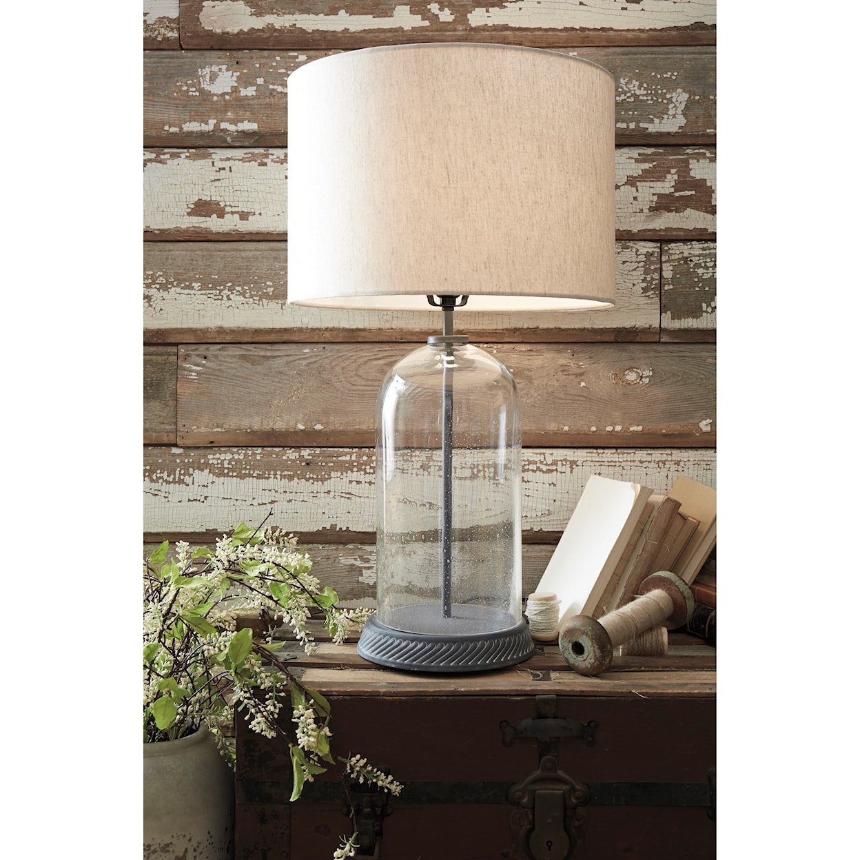 Signature Design by Ashley Lamps - Casual Manelin Clear/Gray Glass Table Lamp