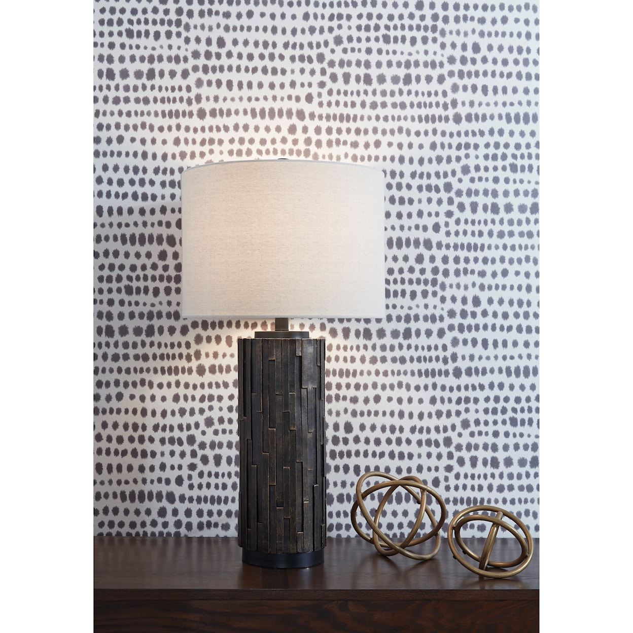 Ashley Furniture Signature Design Lamps - Contemporary Set of 2 Makya Black/Gold Resin Table Lamps