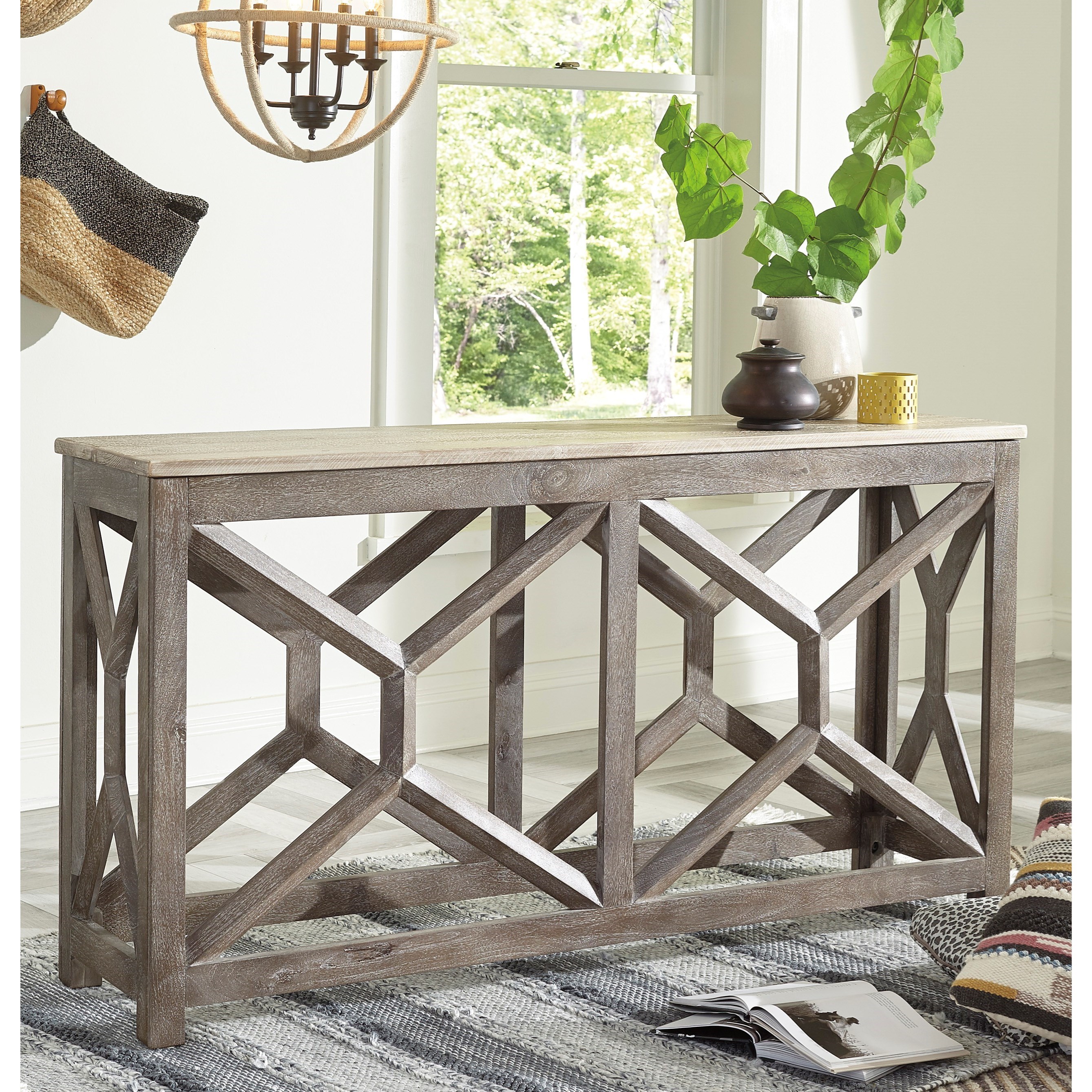 Signature Design by Ashley Lanzburg Solid Wood Gray Console Sofa Table