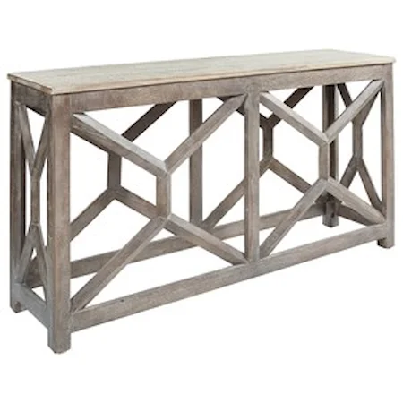 Solid Wood Gray Console Sofa Table with Whitewash Table Top