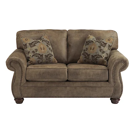 Traditional Loveseat with Rolled Armrests & Nail-Head Trim