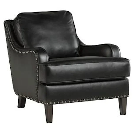 Black Faux Leather Accent Chair with Nailhead Trim