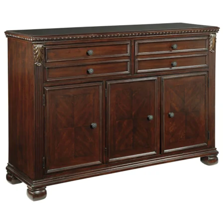 Traditional Dining Room Buffet with Book-matched Inlay Veneer