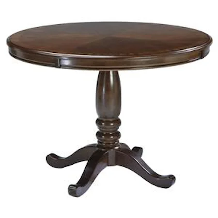 Round Dining Table with Turned Pedestal Base & Bordered Veneer Top 