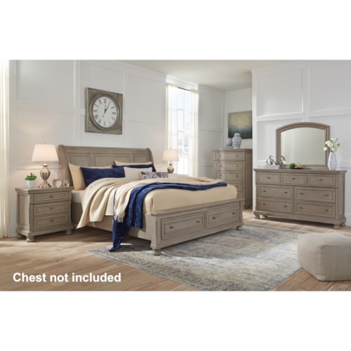 Queen Sleigh Storage Bed, Dresser, Mirror and Nightstand