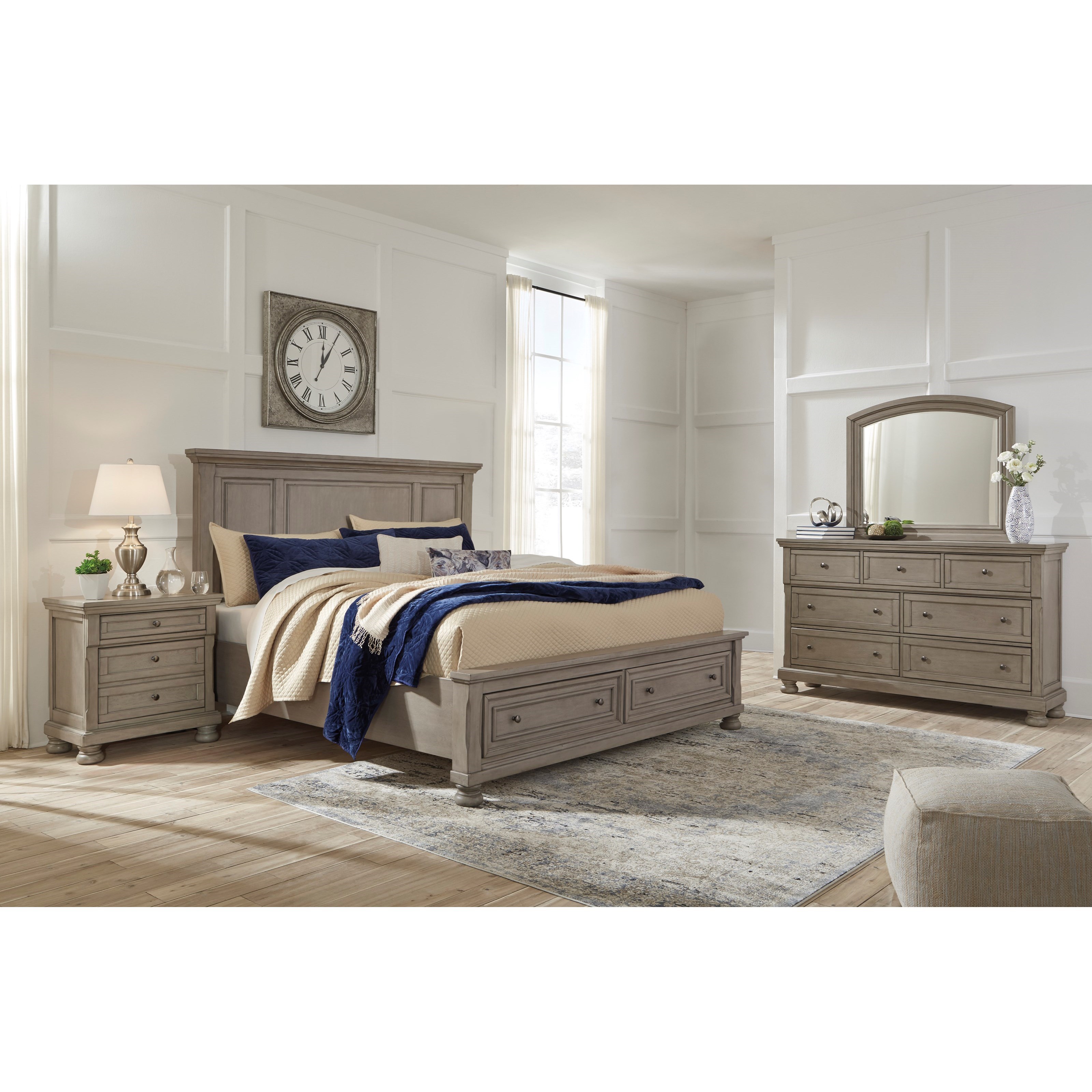 Queen Panel Bed with Storage Footboard