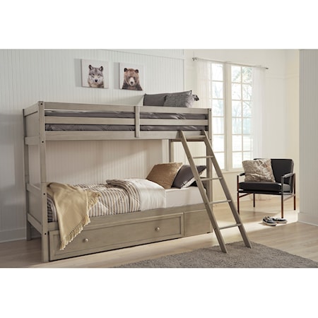 Twin/Twin Bunk Bed w/ Ladder & Storage