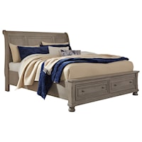 Casual California King Sleigh Bed with Footboard Storage
