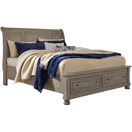 Casual Queen Sleigh Bed with Footboard Storage