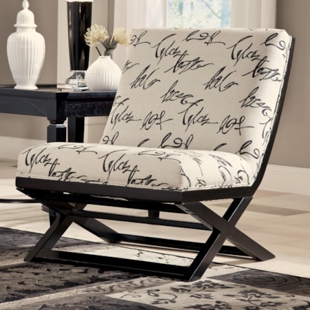 Armless Showood Accent Chair with Abstract Script Fabric