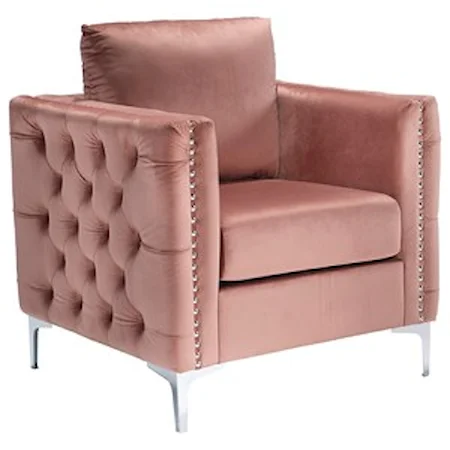 Glam Blush Pink Velvet Accent Chair with Tufted Sides