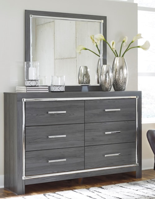 Glam 6 Drawer Dresser and Mirror Set