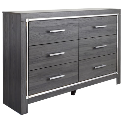 Glam 6 Drawer Dresser with Metal Accenting
