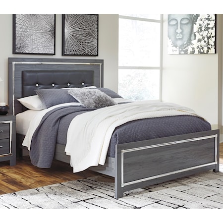 Glam Queen Platform Bed with Upholstered Headboard