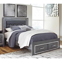 Queen Upholstered Bed with Color Changing LED Lighting and Footboard Storage