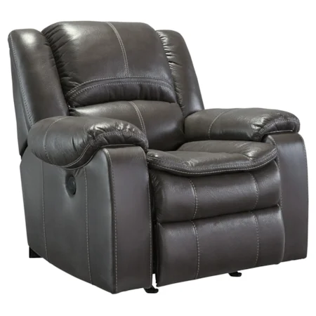 Faux Leather Rocker Recliner with Contoured Pillow Top Seat