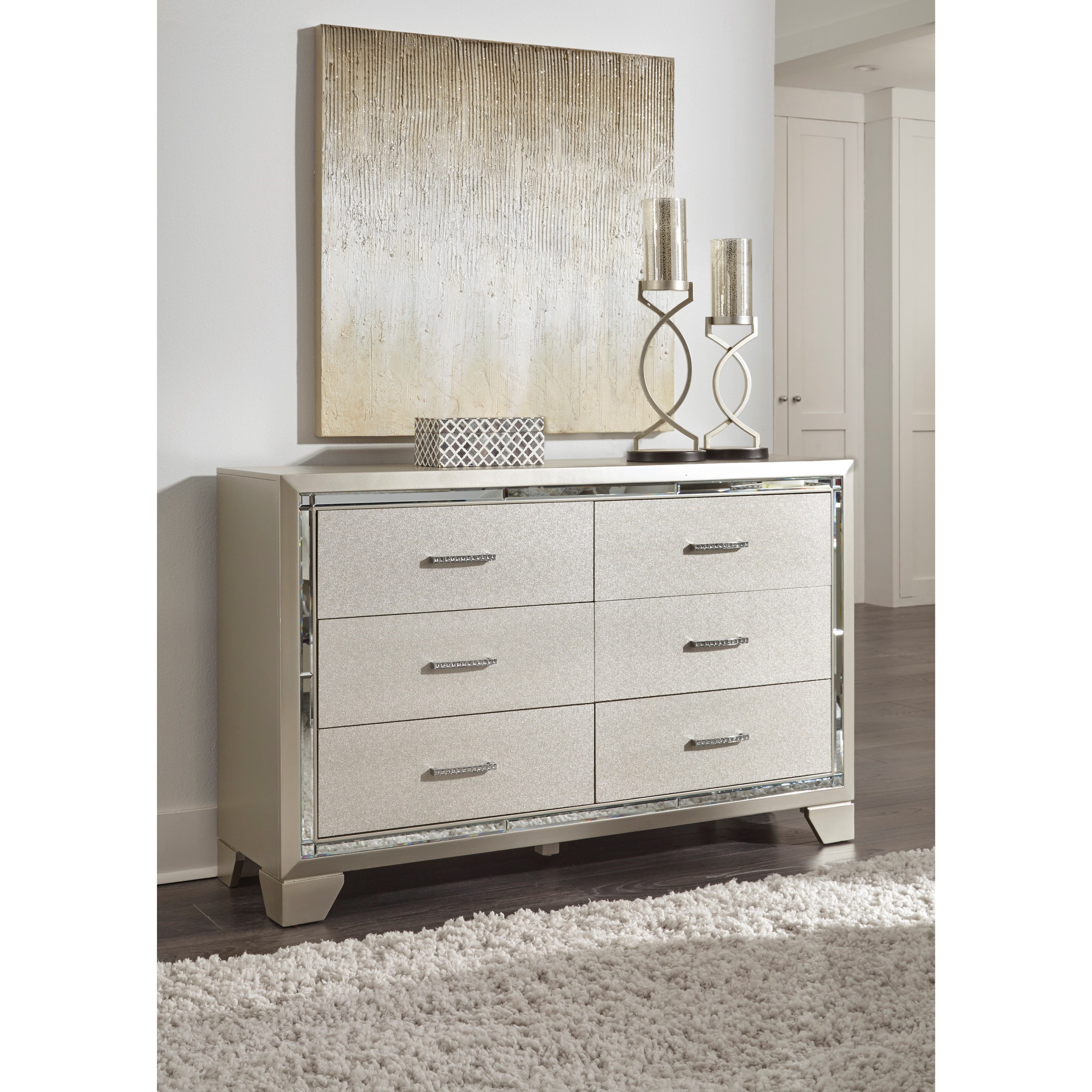 Signature Design by Ashley Lonnix Glam Six Drawer Dresser with Mirror
