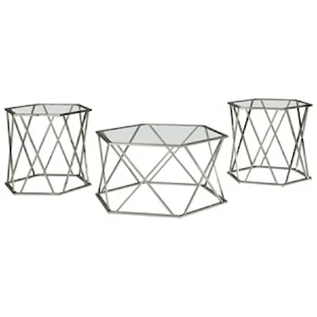 Contemporary Metal & Glass Occasional Table Set