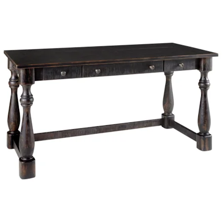 Rustic Pine Home Office Desk in Black Finish