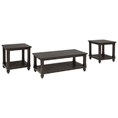 3-Piece Occasional Table Set in Black Vintage Finish