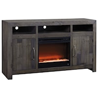 Reclaimed Solid Wood Large TV Stand with Contemporary Fireplace Insert