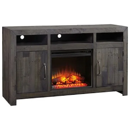 Reclaimed Solid Wood Large TV Stand with Fireplace Insert