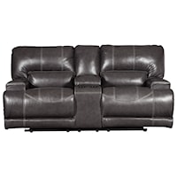 Contemporary Leather Match Double Reclining Power Loveseat w/ Console
