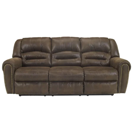 Transitional Reclining Power Sofa with Nailhead Trim