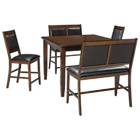 5-Piece Dining Room Counter Table Set with 2 Benches