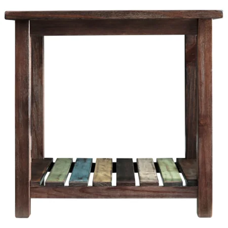 Rectangular End Table with Colorful Plank Shelf