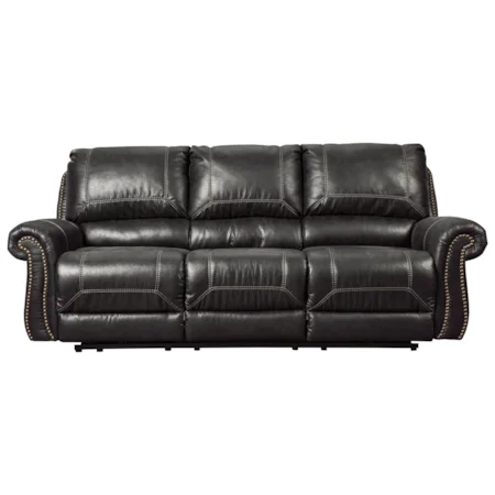 Reclining Power Sofa with Rolled Arms & Nailhead Trim
