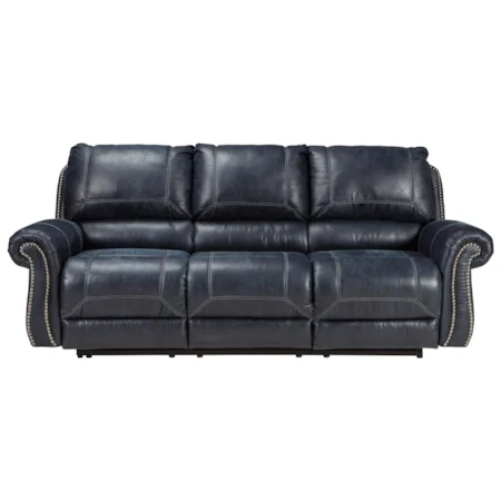 Reclining Power Sofa with Rolled Arms & Nailhead Trim