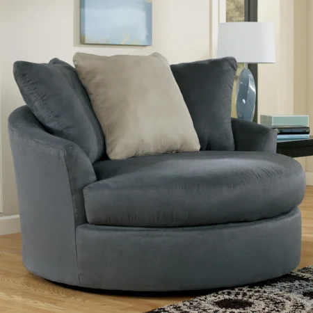 Contemporary Oversized Round Swivel Chair with Loose Pillow Back