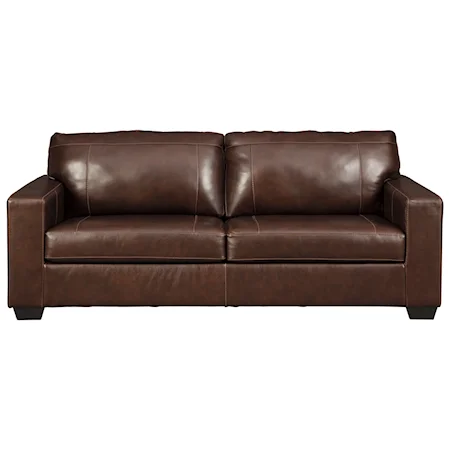 Contemporary Leather Match Sofa with Track Arms and 2 Seat Cushions